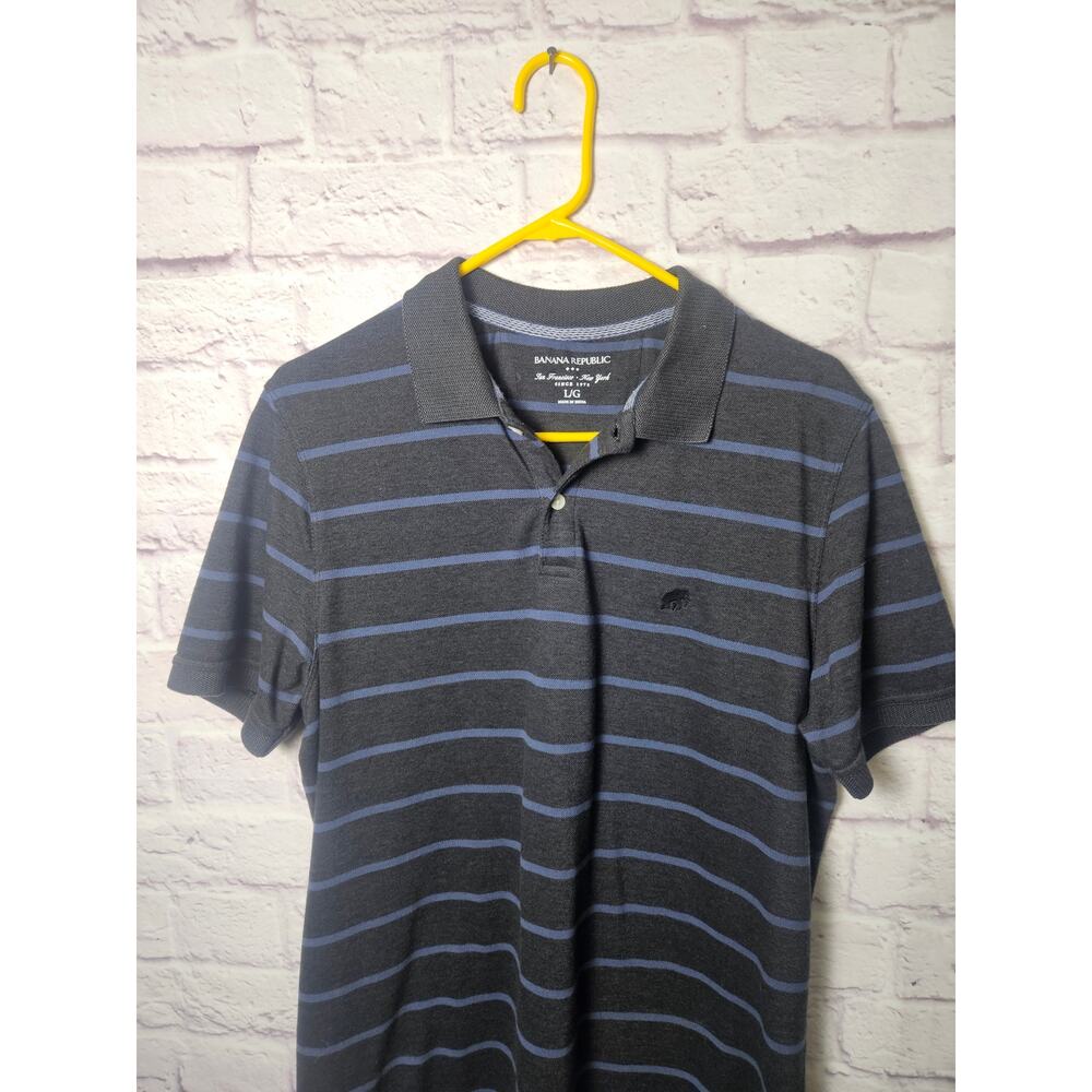 Banana Republic Men's Short Sleeve Polo Shirt Gray Blue Stripes Large‎ - Picture 5 of 6